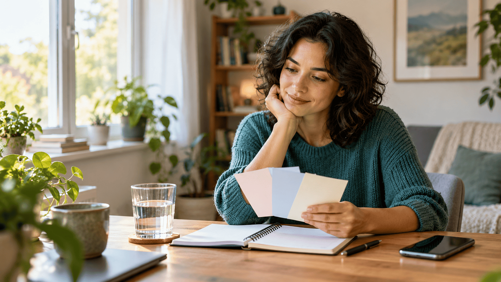 Adult reflecting on notes while considering overlapping ADHD, anxiety, or depression symptoms.